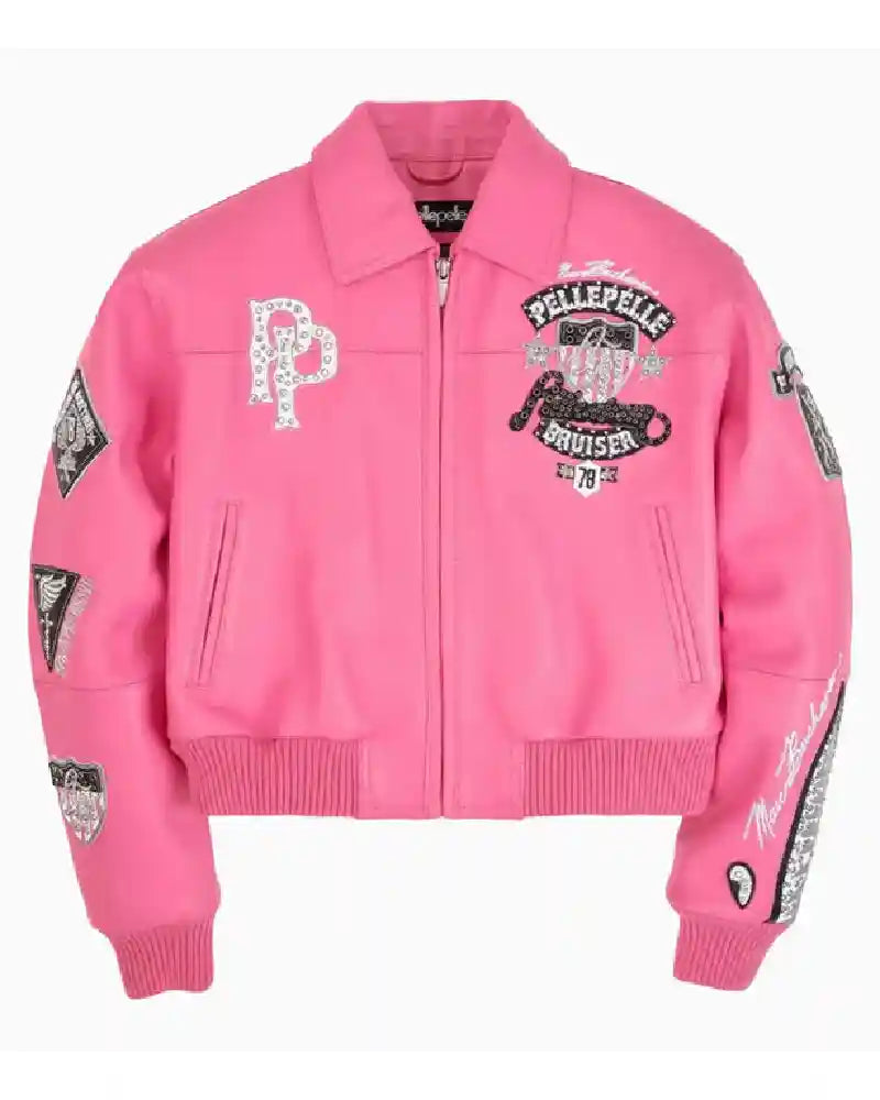 American Bruiser Crop Leather Pink Leather Jacket