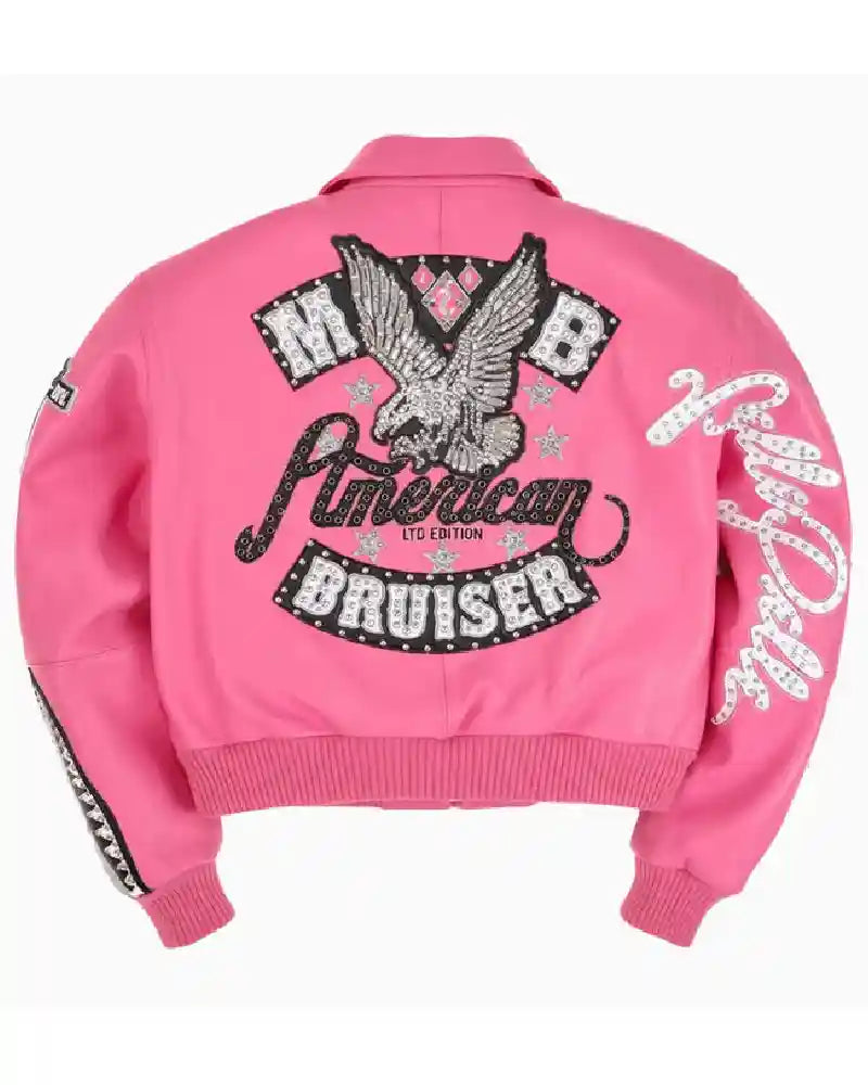 American Bruiser Crop Leather Pink Leather Jacket