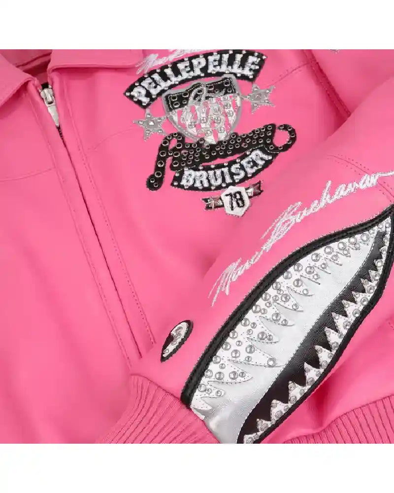 American Bruiser Crop Leather Pink Leather Jacket