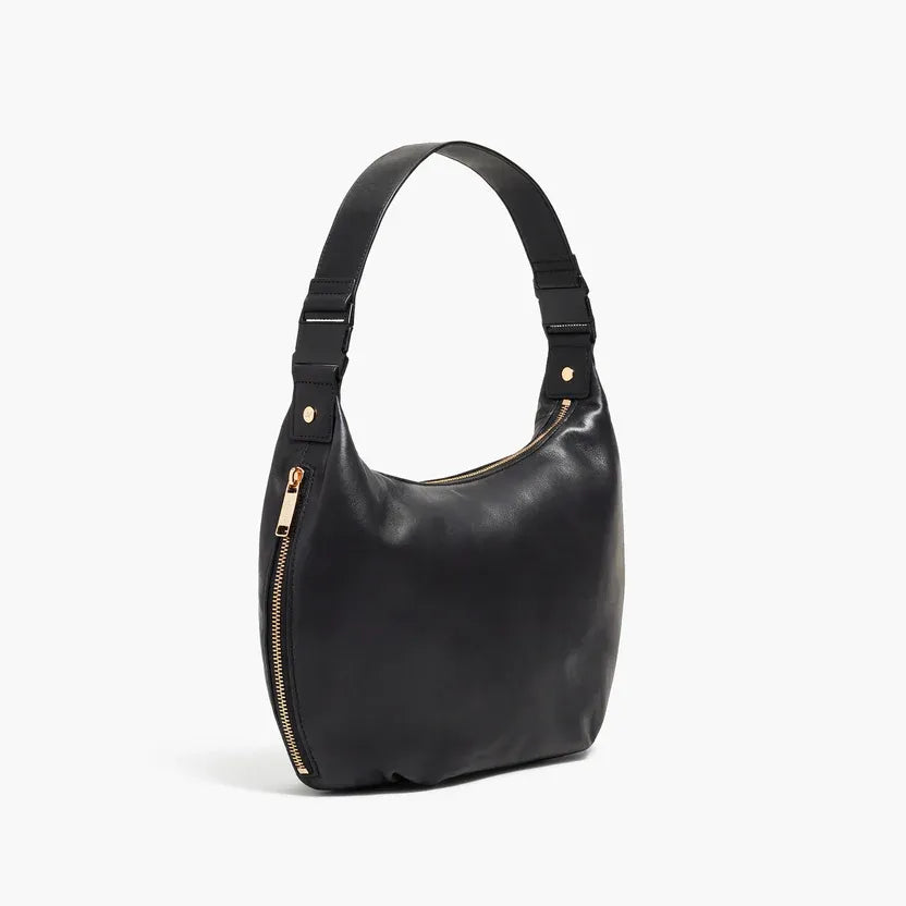 Aoyama 2 Crescent Crossbody Black Leather Bag