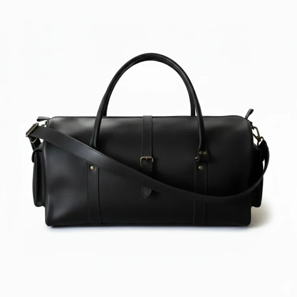 Black Hunter Leather Overnight Duffel Bag