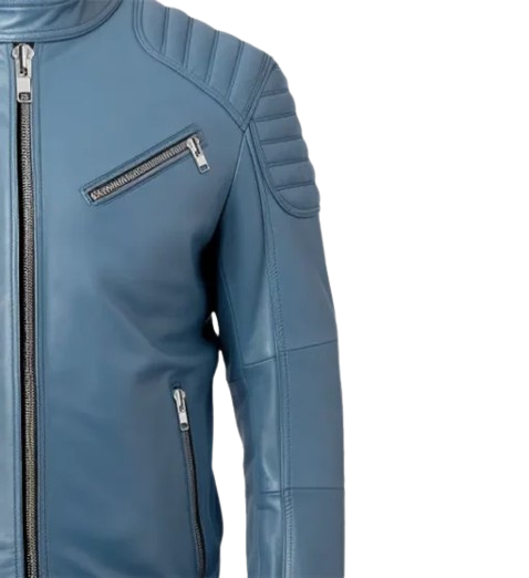 Men’s Blue Cafe Racer Leather Jacket