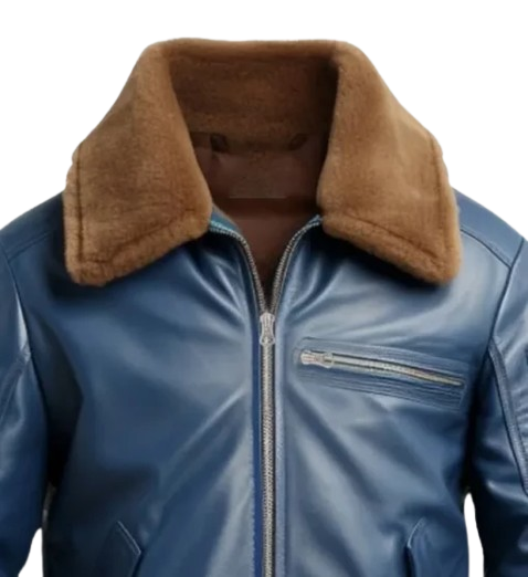 Men Blue Flight Bomber Leather Jacket