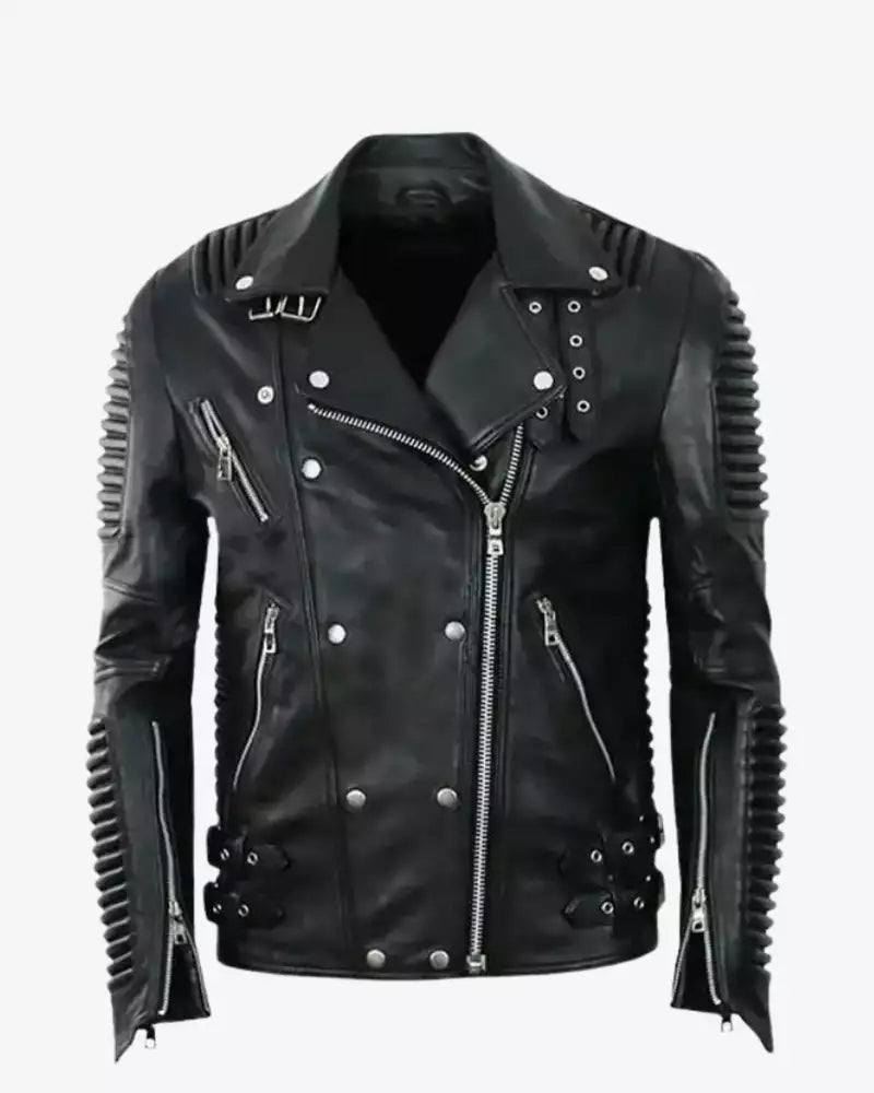 Quilted Black Biker Leather Jacket