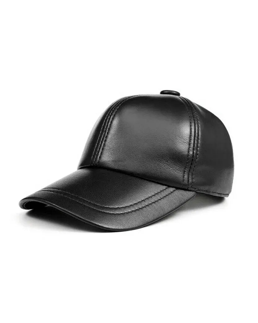 Genuine Sheep Leather Adjustable Baseball Black Cap