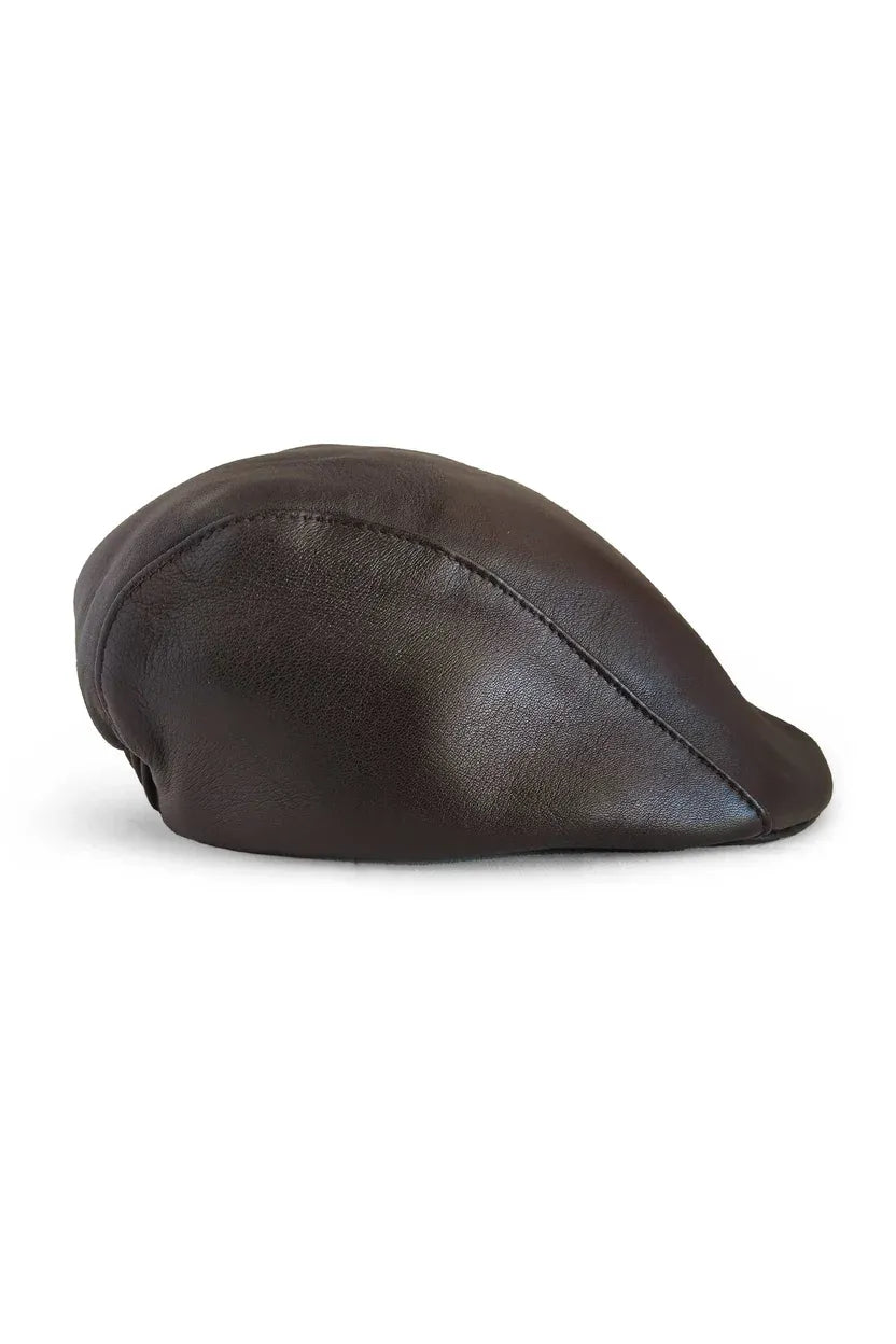 Genuine Sheep Leather Adjustable Brown Cabbie Hat