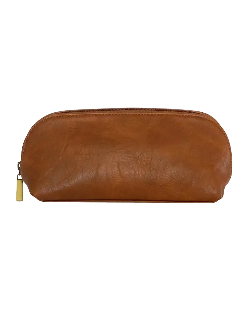 Genuine Leather Anora Vegan Brown Makeup Brush Pouch