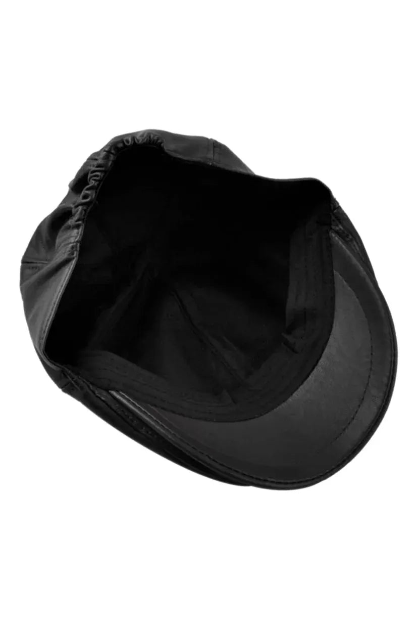 Genuine Sheep Leather Adjustable Black Cabbie Hat