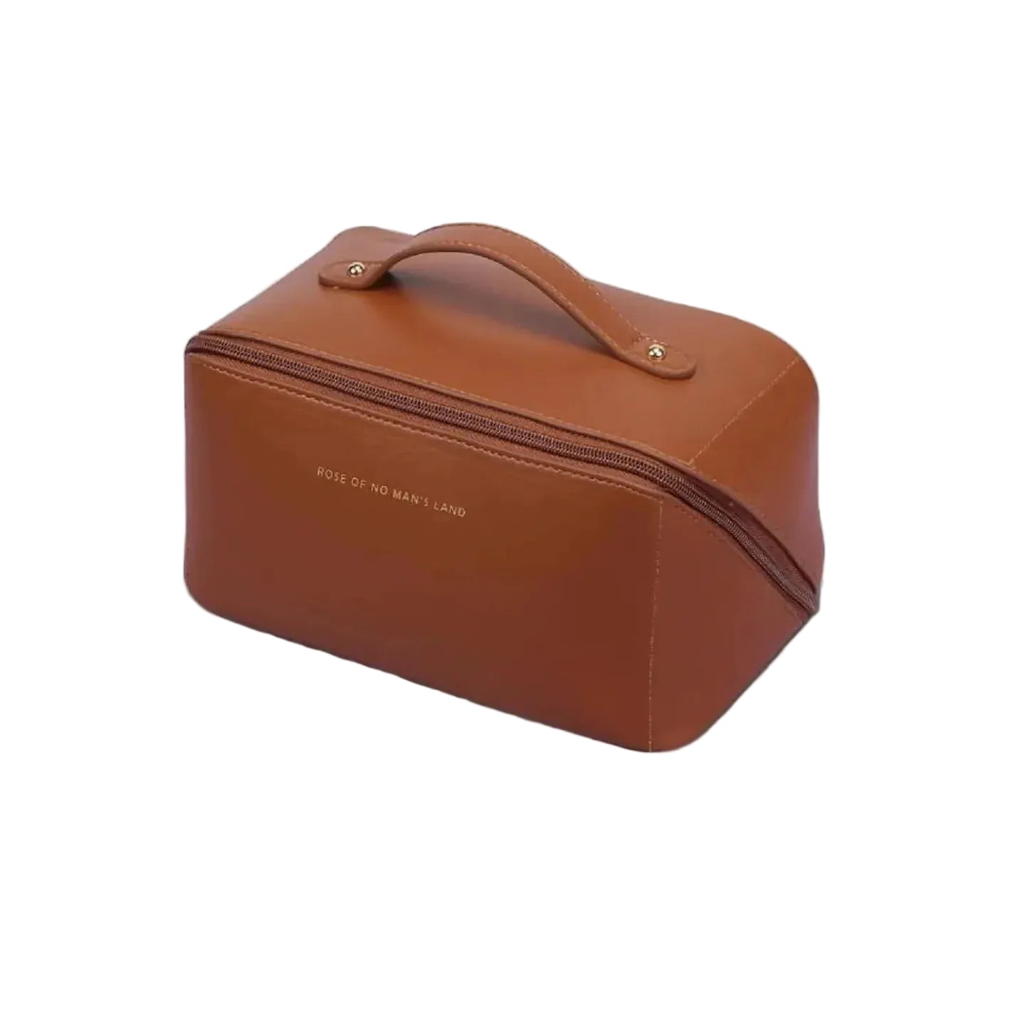 Large Capacity Long Leather Brown Cosmetic Bag