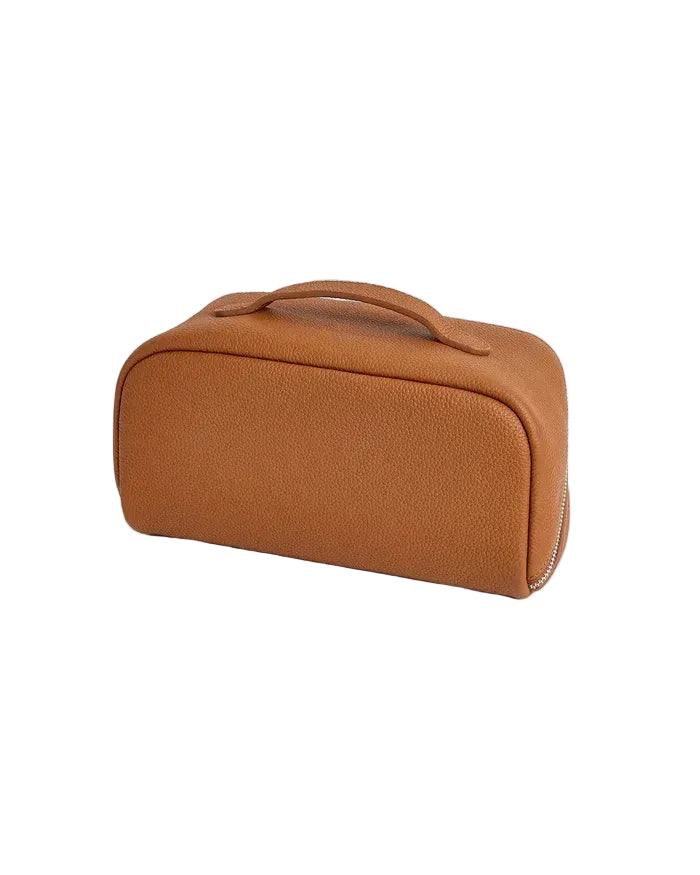 LayFlat Vanity Premium Brown Leather Cosmetic Bag