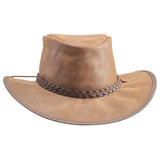 Mens Bomber Brown Crushable Leather Outback Hat