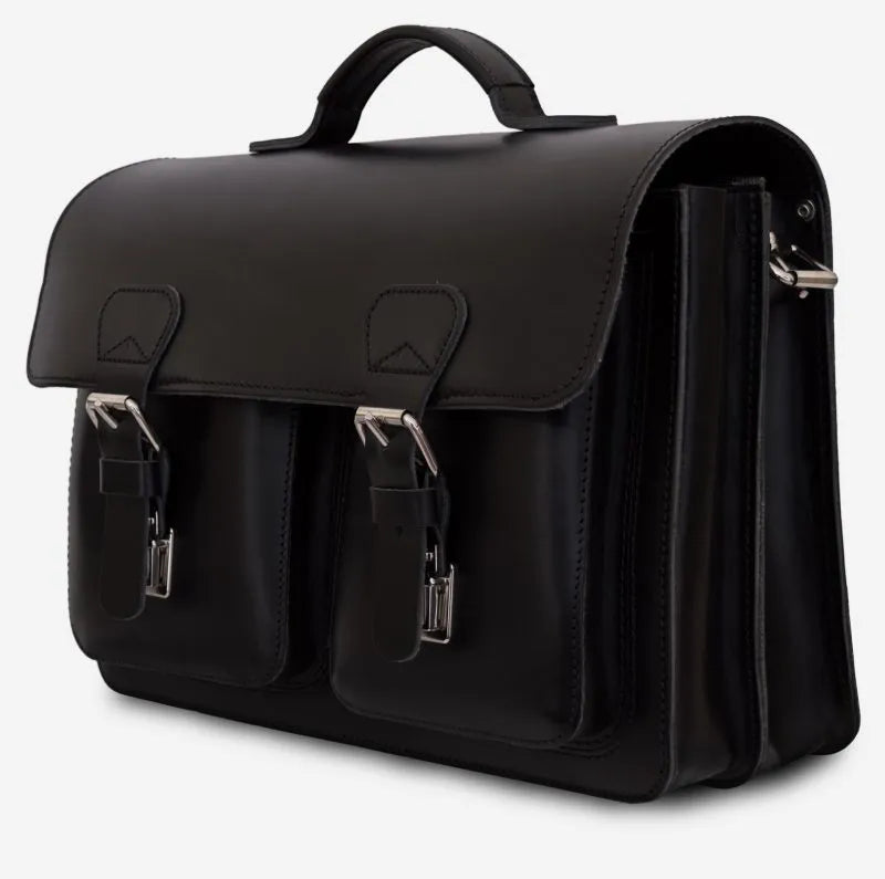 Men Black Professor Genuine Leather Satchel