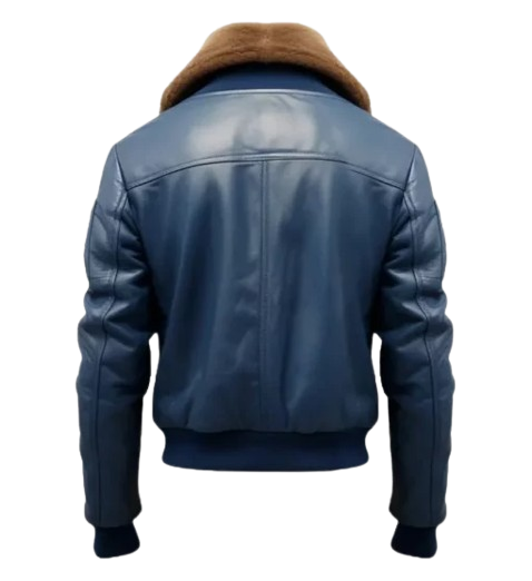 Men Blue Flight Bomber Leather Jacket