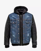 men-hooded-leather-denim-jacket