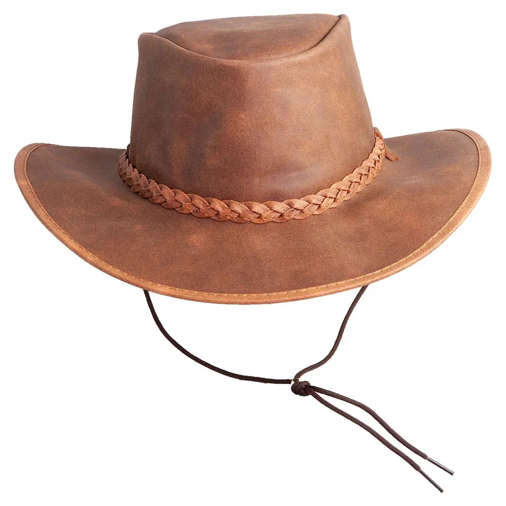 Mens Bomber Copper Crushable Leather Outback Hat