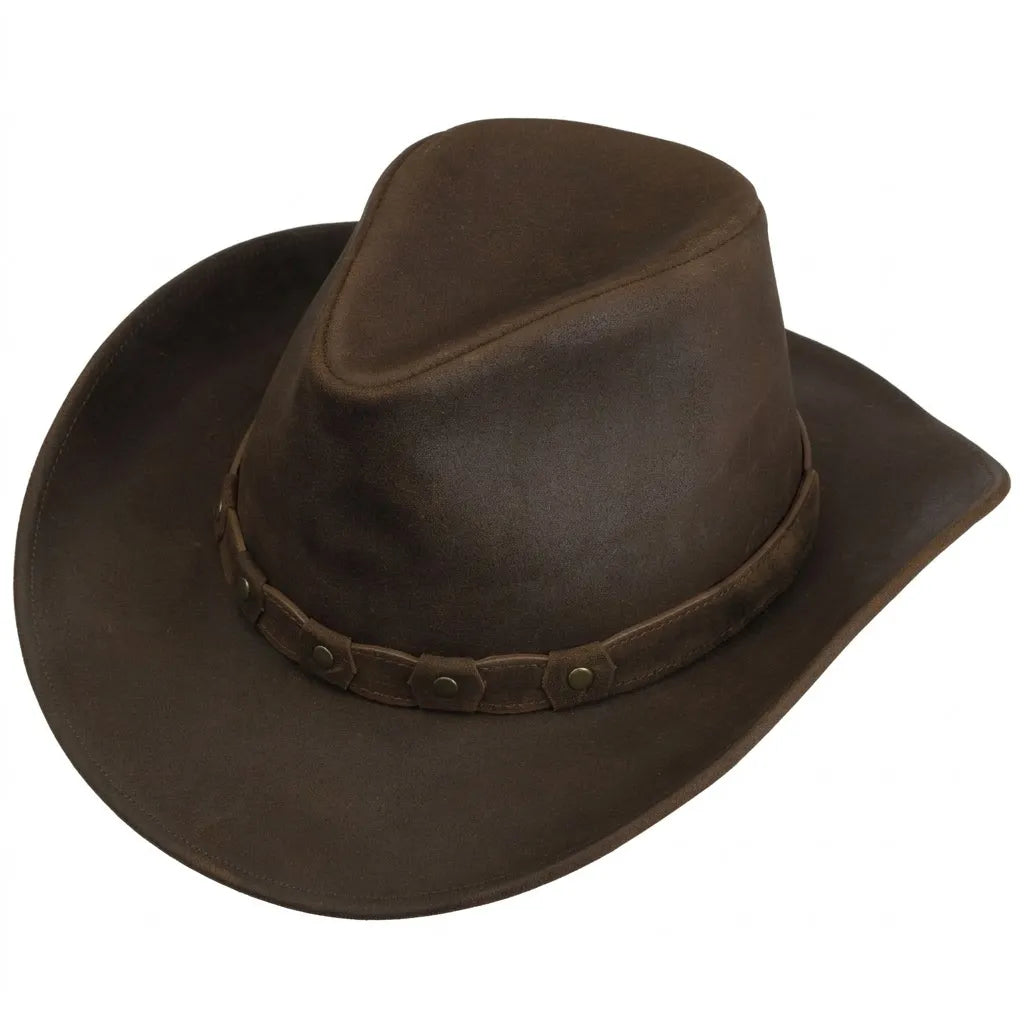 Mens Brown Leather Western Newton Hat