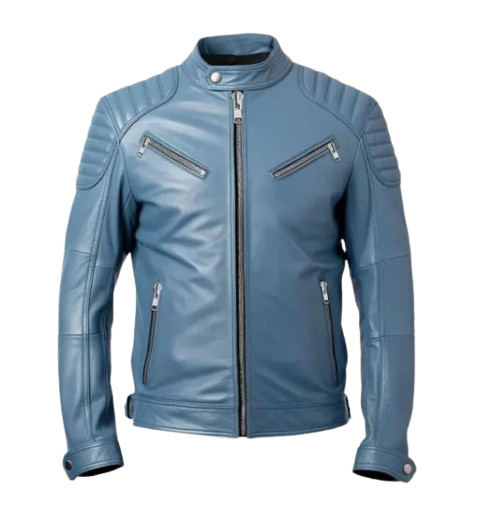 Men’s Blue Cafe Racer Leather Jacket