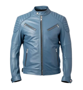 Men’s Blue Cafe Racer Leather Jacket