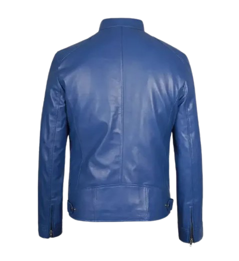 Men’s Stylish Slim Fit Blue Leather Jacket
