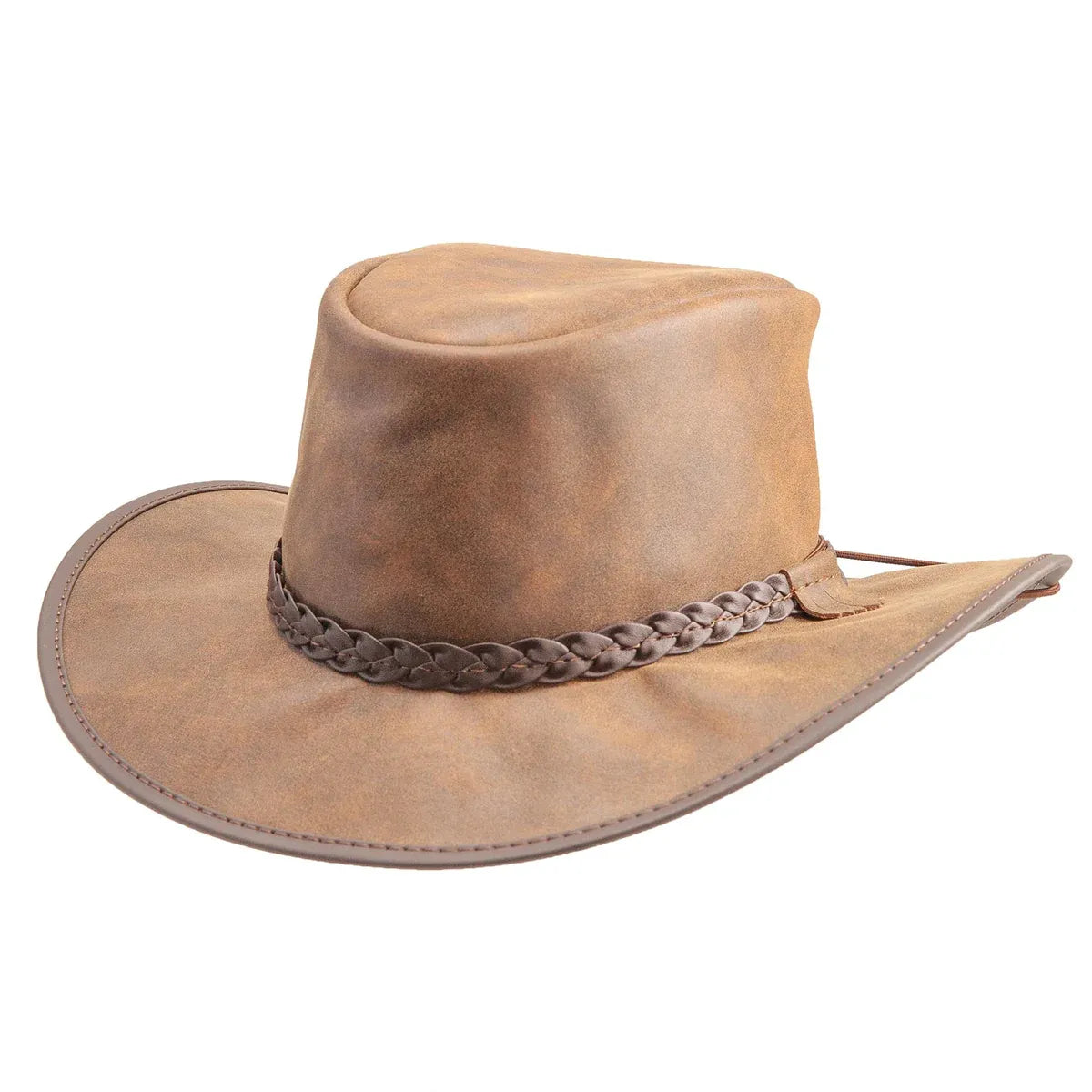 Mens Bomber Brown Crushable Leather Outback Hat