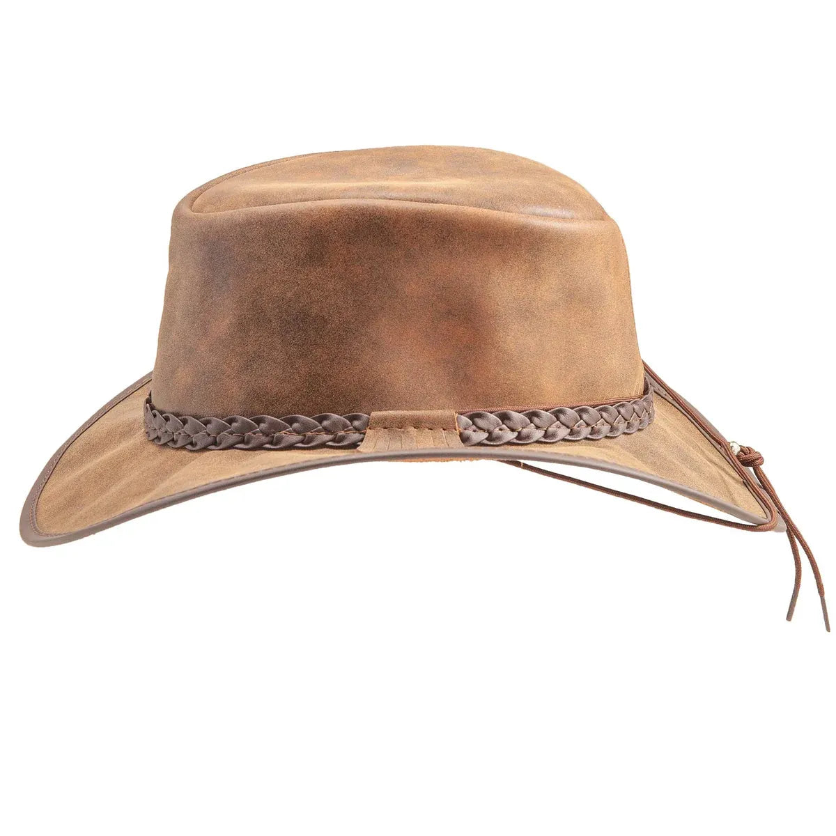 Mens Bomber Brown Crushable Leather Outback Hat