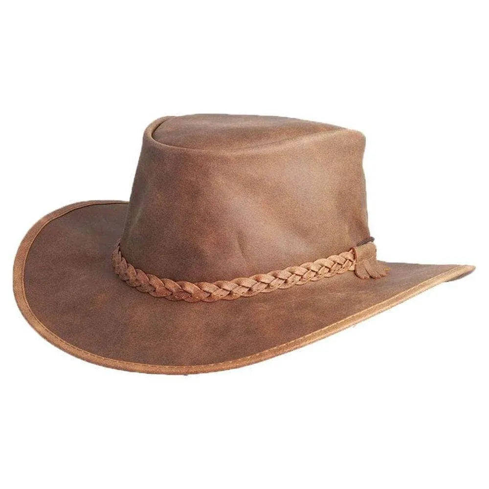 Mens Bomber Copper Crushable Leather Outback Hat