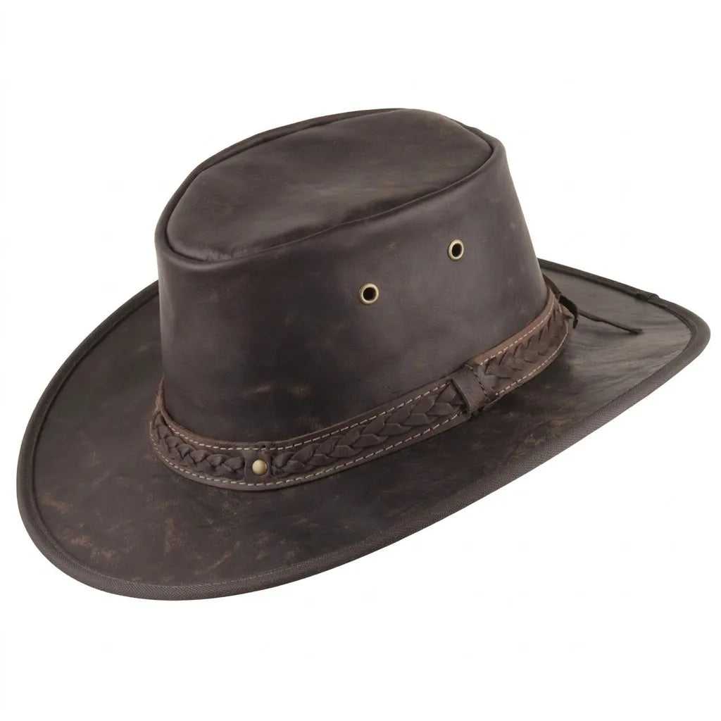 Mens Brown Kangaroo Leather Hat - Sundowner Scippis