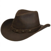 Mens Brown Leather Western Newton Hat