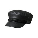 New Braided Baker Boy Black Leather Cap
