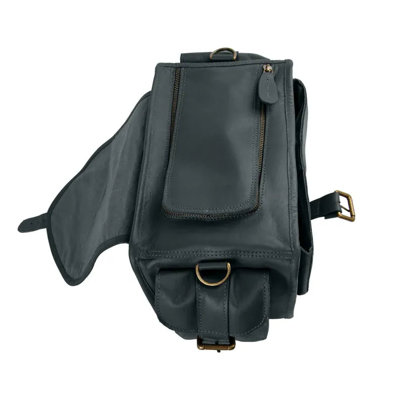 Premium Black Leather Long Travel Camera Bag