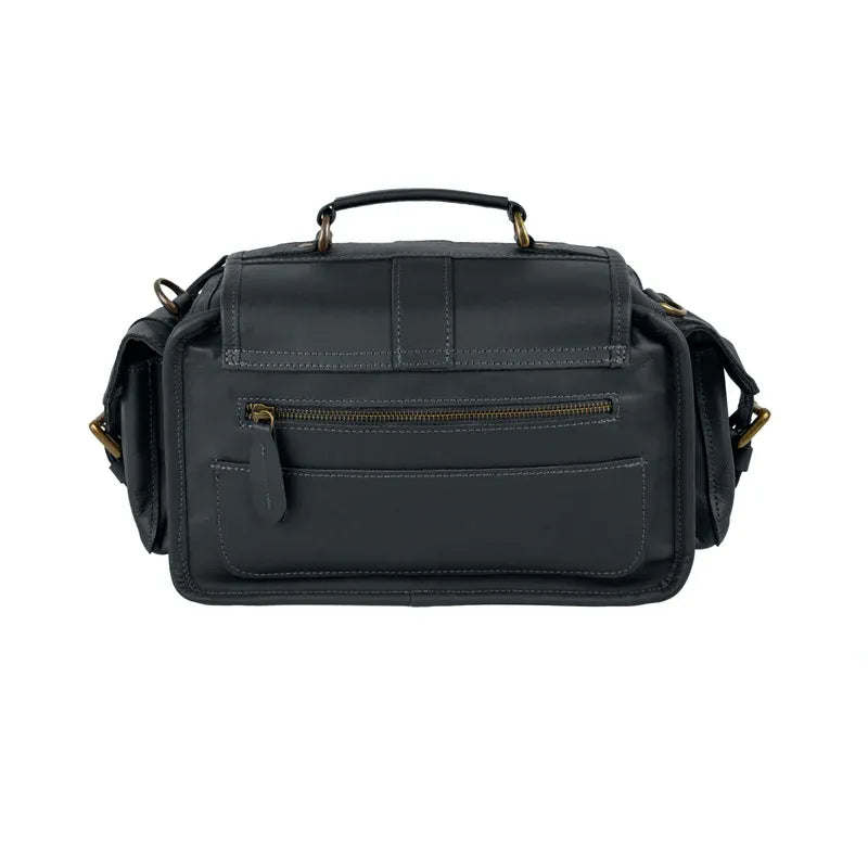 Premium Black Leather Long Travel Camera Bag