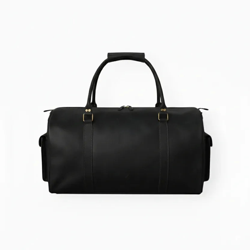 Premium Men’s Travel & Gym Holdall Black Leather Duffel Bag
