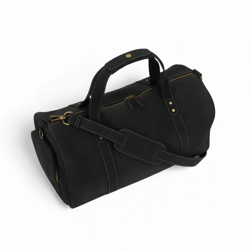 Premium Travel & Gym Holdall Black Leather Duffel Bag