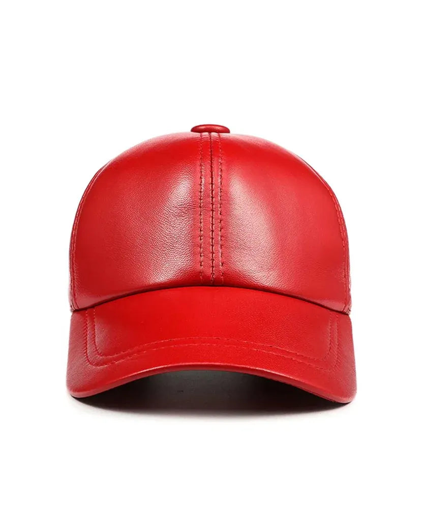 Genuine Sheep Leather Adjustable Baseball Red Cap