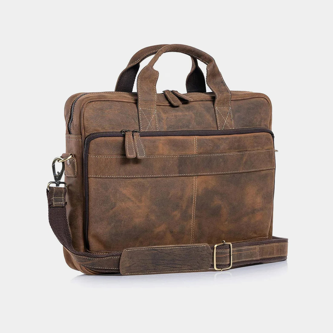 Slim Camel Brown Leather Laptop Satchel For Men