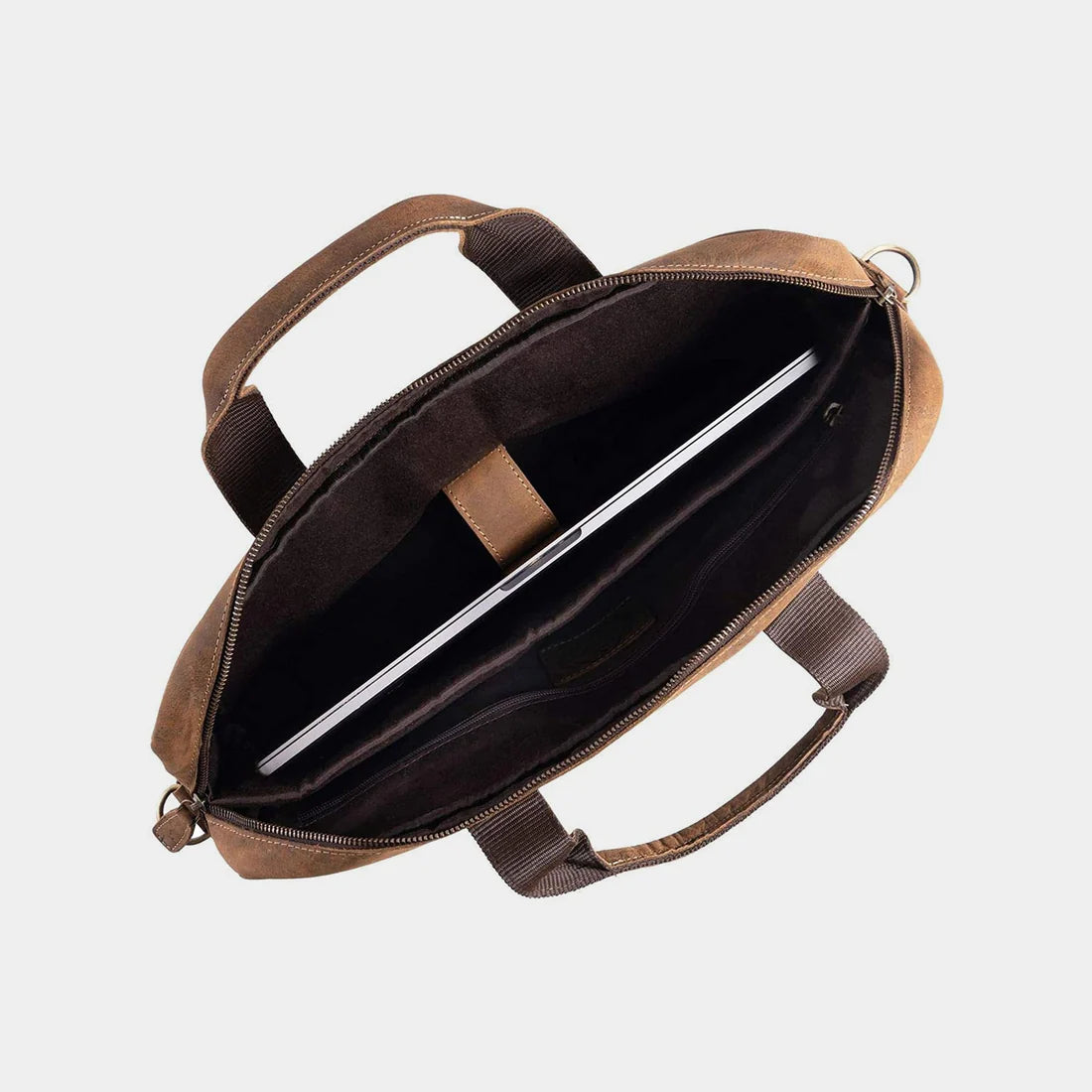 Slim Camel Brown Leather Laptop Satchel For Men