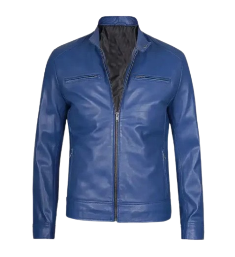 Men’s Stylish Slim Fit Blue Leather Jacket