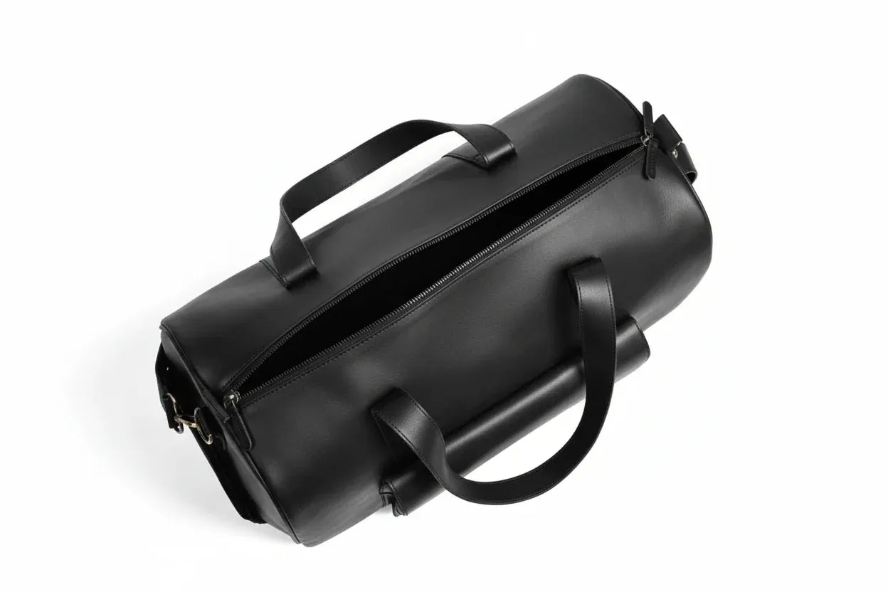 Unisex Real Leather Black Duffel Travel Bag