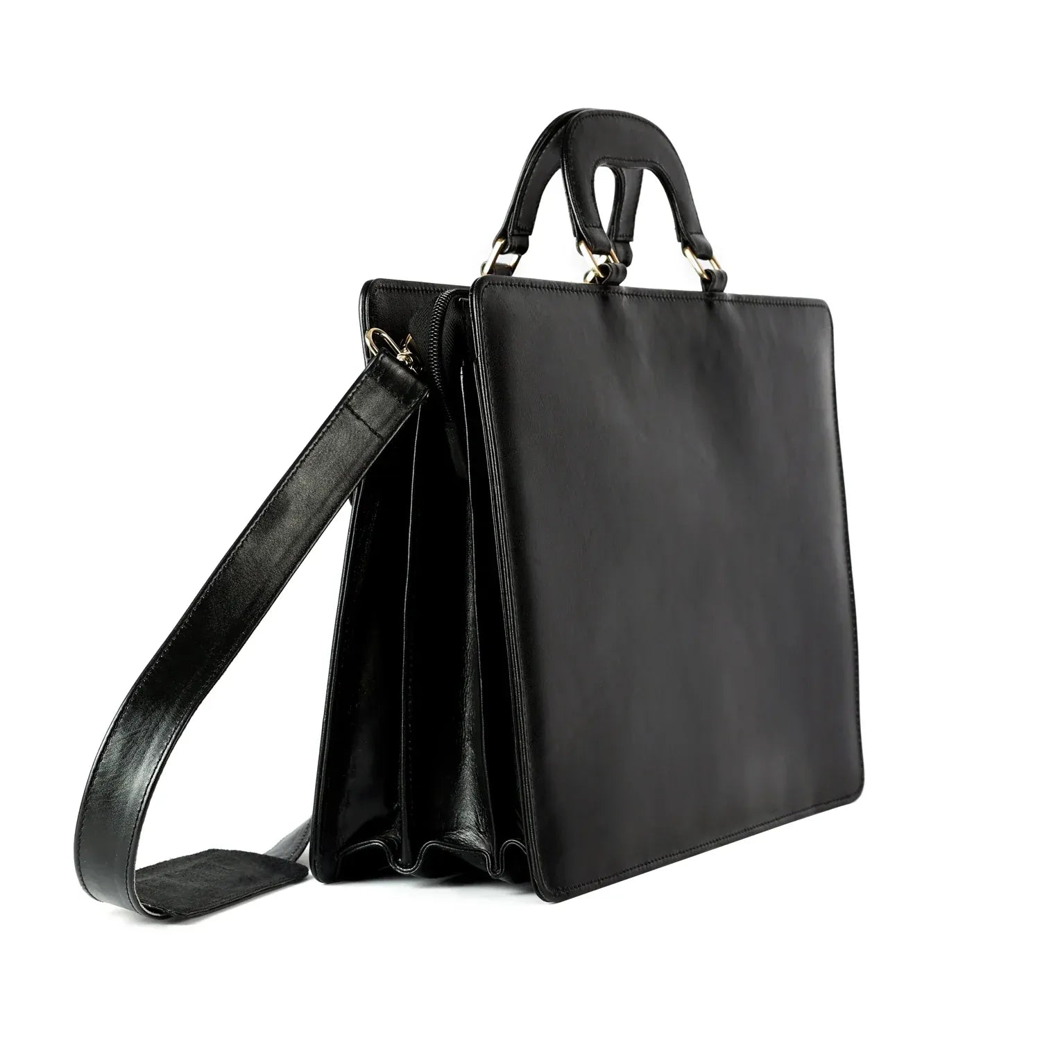 Unisex Real Black Leather Laptop Bag