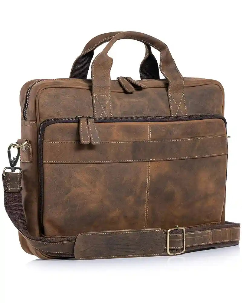 Waterproof Dark Brown Grain Leather Briefcase
