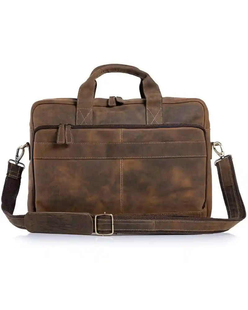 Waterproof Dark Brown Grain Leather Briefcase