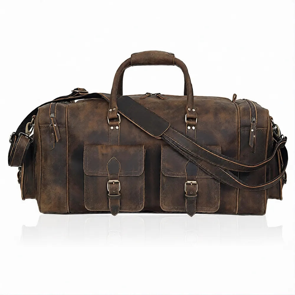Weekender Travel Grain Leather Duffle Brown Bag