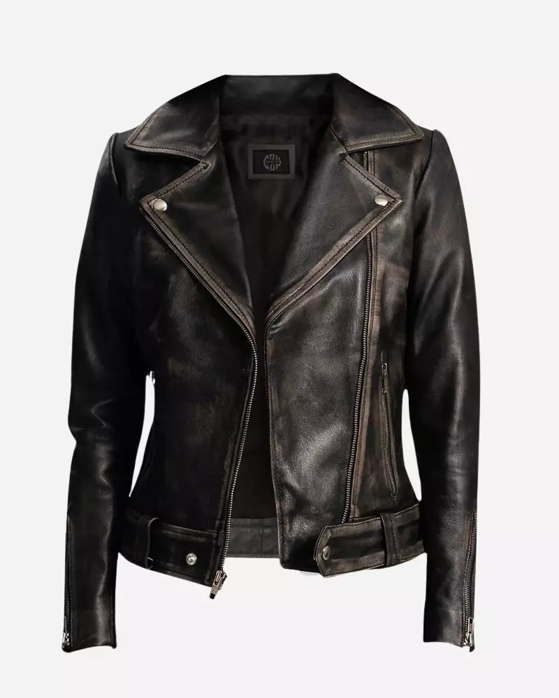 Womens-distressed-black-biker-jacket
