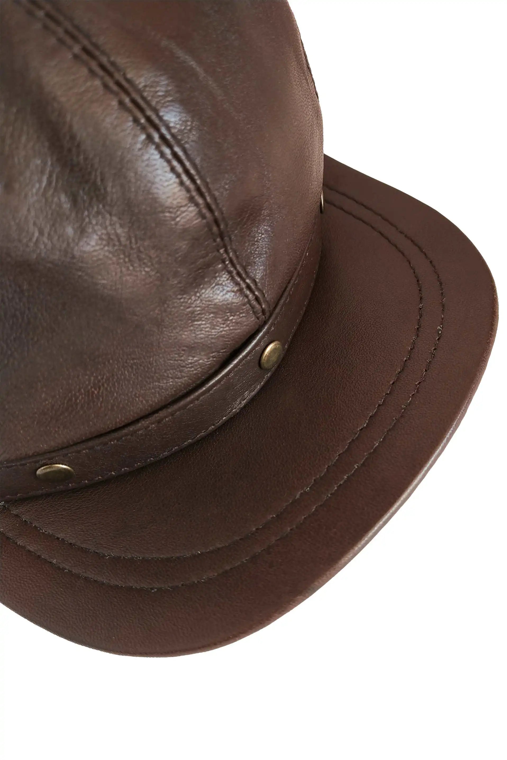 Women's Sheep Leather Adjustable Brown Newboy Cap