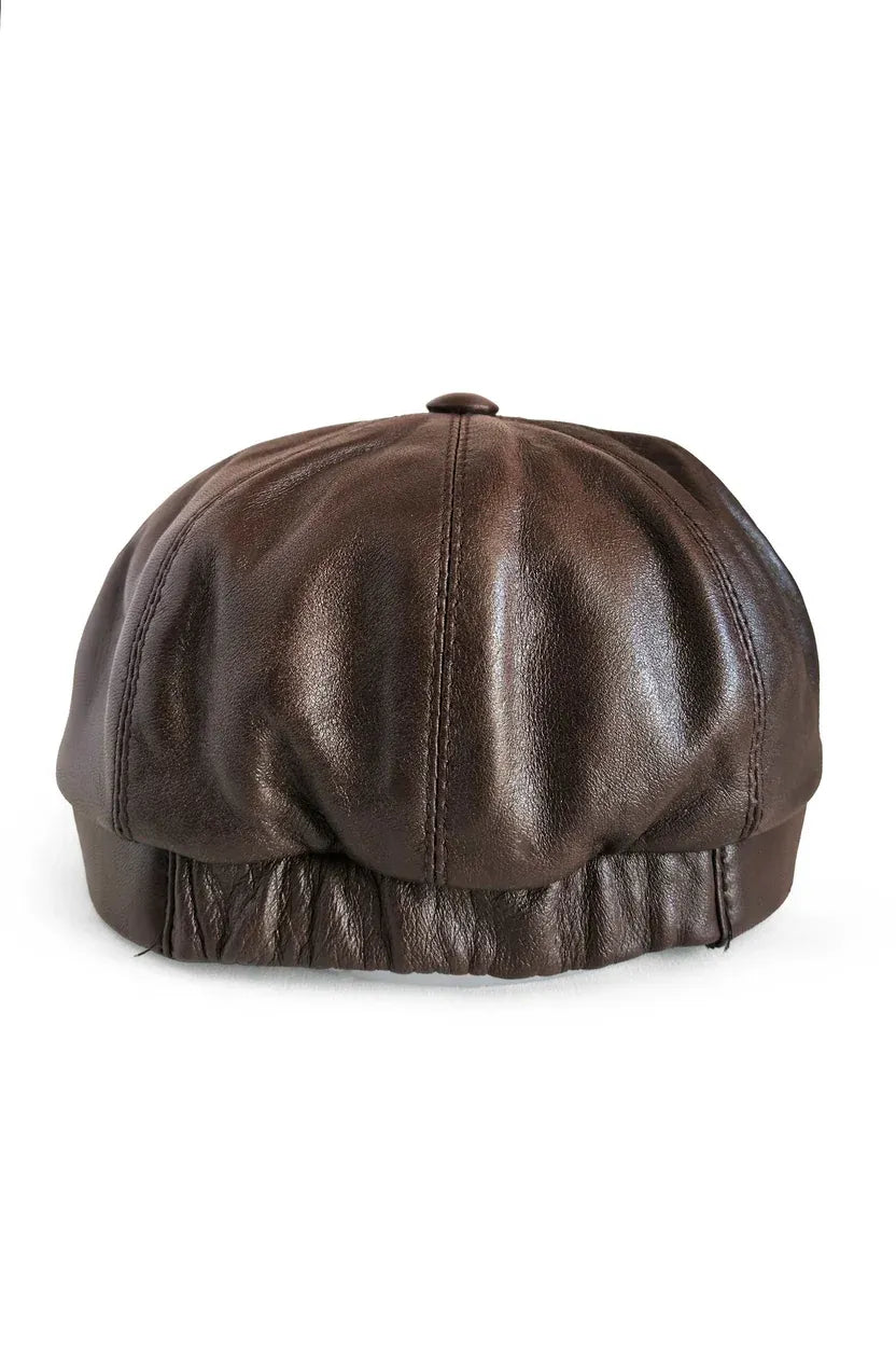 Women's Sheep Leather Adjustable Brown Newboy Cap