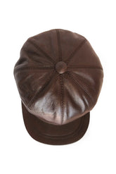 Women's Sheep Leather Adjustable Brown Newboy Cap