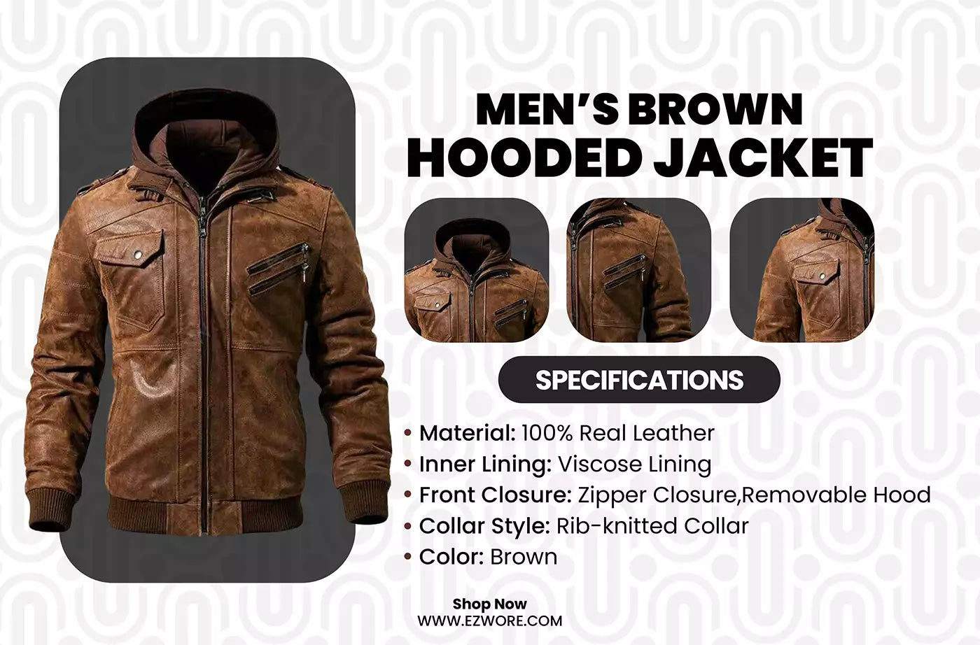 Men’s Brown Hooded Jacket infography