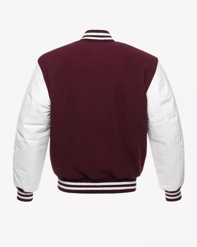 Mens Maroon and White Varsity Jacket