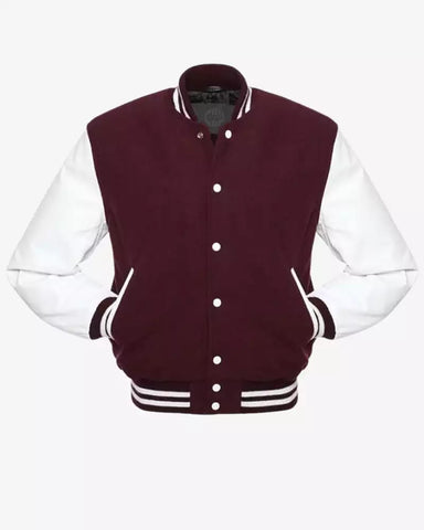 Mens Maroon and White Varsity Jacket