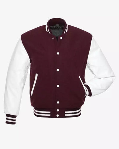 Mens Maroon and White Varsity Jacket